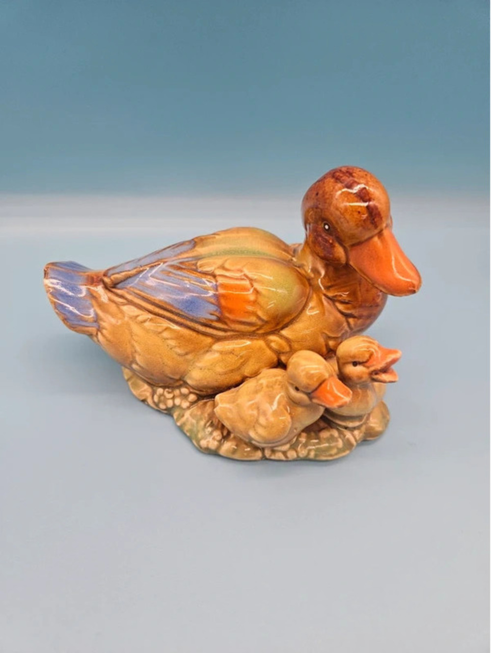 Ceramic Mallard Duck & Ducklings Figurine